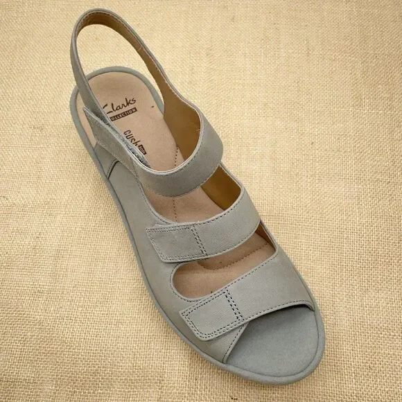 Clarks Reedly Juno Sandal Nubuck Triple Strap Wedge Sage Soft Cushion Size 8.5 W - Picture 5 of 12